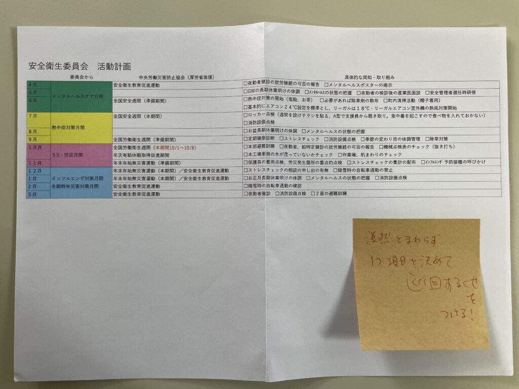 衛生管理者の安全衛生委員会活動計画